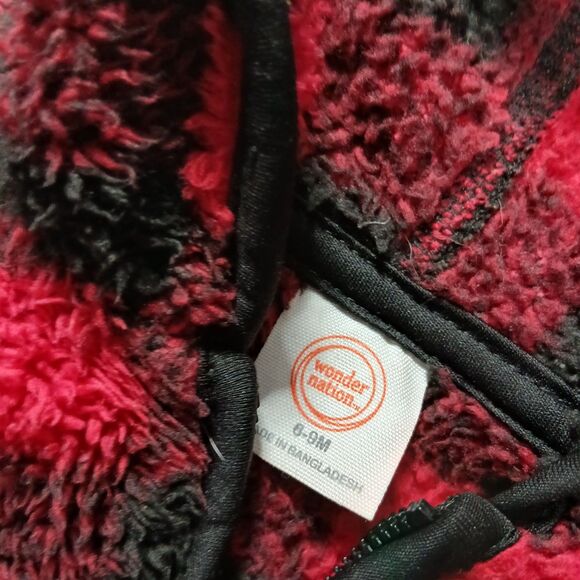 Wonder Nation Fleece Bear Hoodie Jacket Full Zip Plaid Pockets Infant Baby 6-9M - Picture 5 of 6